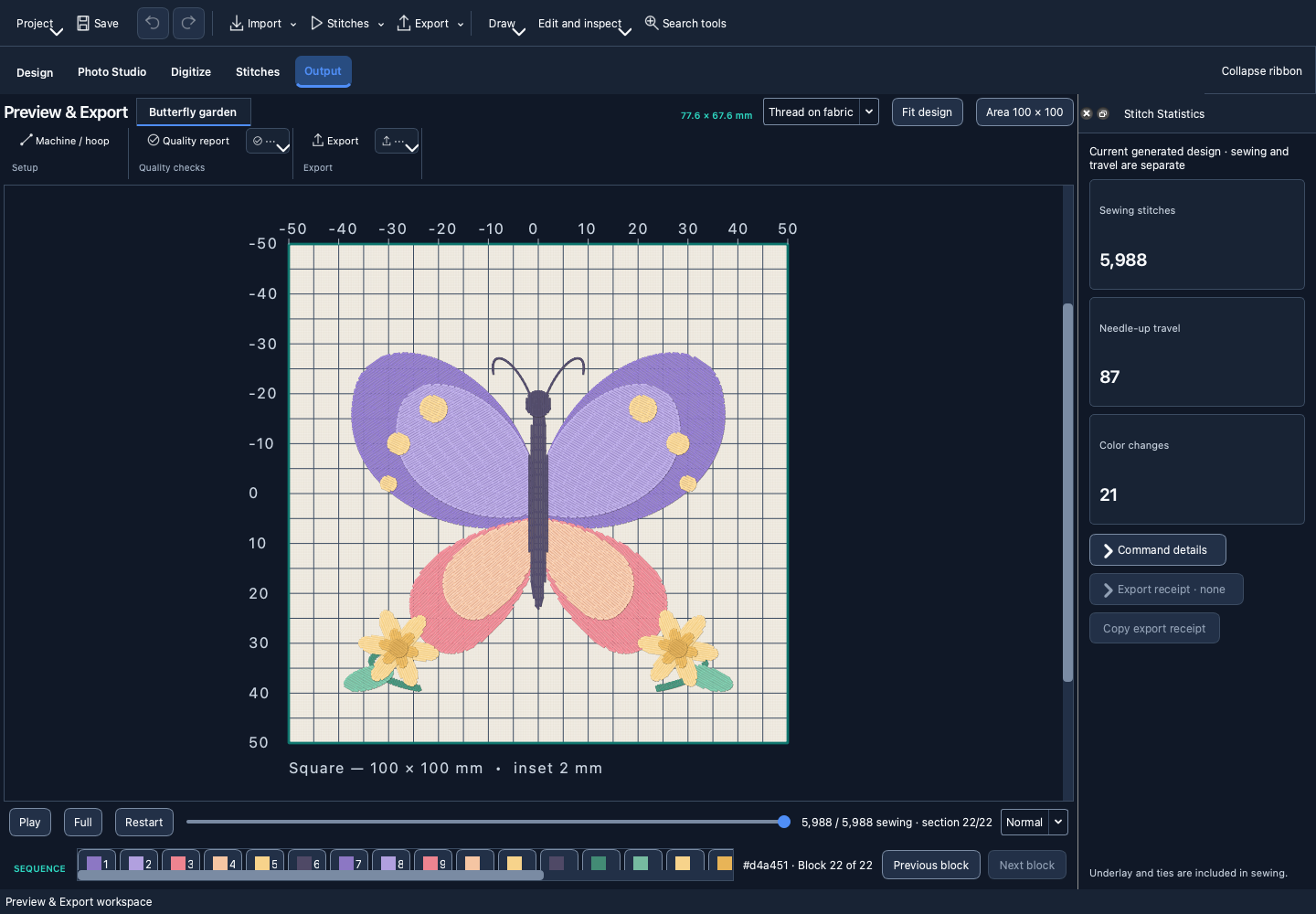 Stitch simulation: an original Butterfly garden illustration.